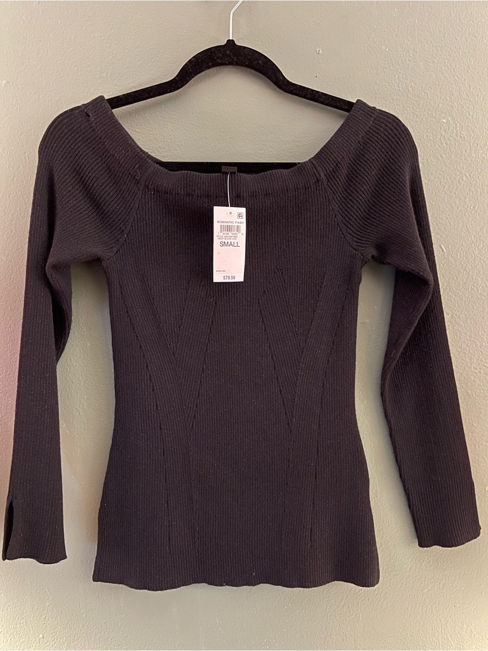 INC International Concepts Black Ribbed Long-Sleeve Knit Top
